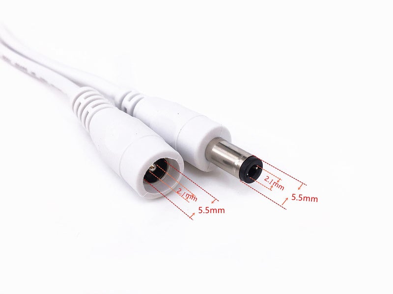 HUALAND 2PCS 3.28 ft White 5.5mm x 2.1mm DC Plug Extension Cable for Power Adapter, 12v dc Extension 5.5mm x 2.1mm Extension 22AWG - Image 2